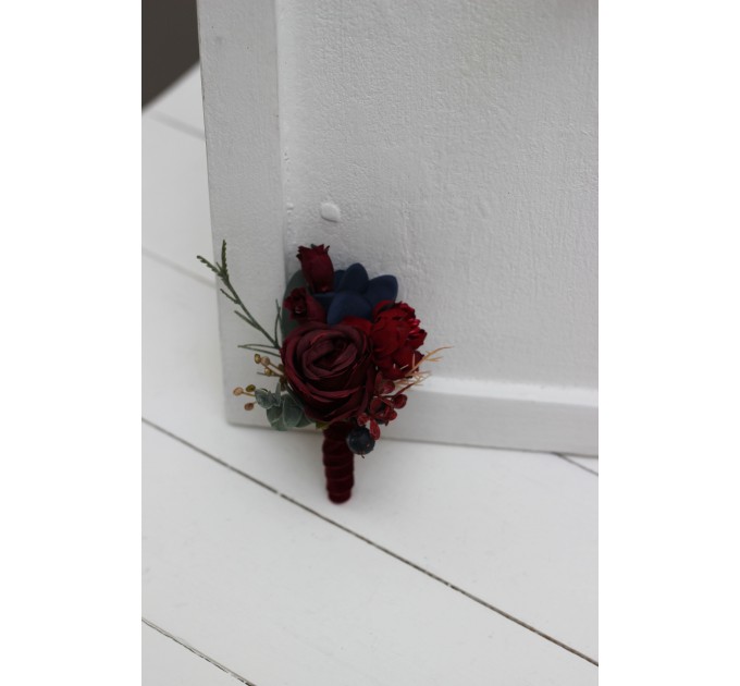  Wedding boutonniere in burgundy navy blue color scheme. Flower accessories. 0020 EU UK