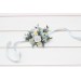  Wedding boutonnieres and wrist corsage  in white sky blue color scheme. Flower accessories. 5253