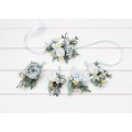  Wedding boutonnieres and wrist corsage  in white sky blue color scheme. Flower accessories. 5253