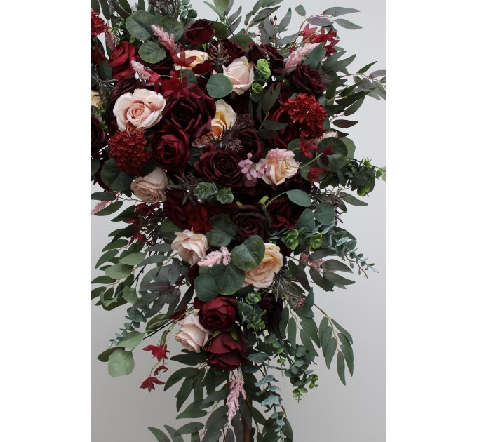  Flower arch arrangement in burgundy blush pink colors.  Arbor flowers. Floral archway. Faux flowers for wedding arch. 5080