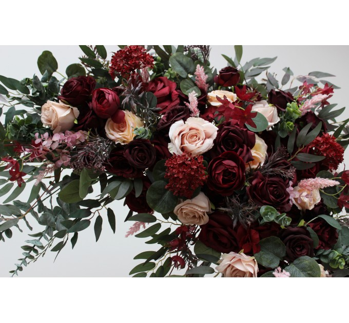  Flower arch arrangement in burgundy blush pink colors.  Arbor flowers. Floral archway. Faux flowers for wedding arch. 5080