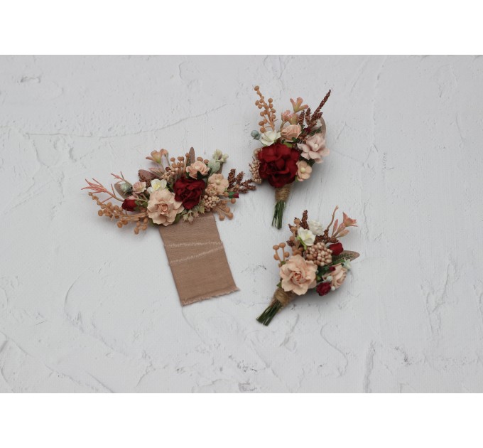  Wedding boutonnieres  in blush pink burgundy color scheme. Flower accessories. Pocket boutonniere. Square flowers. Rustic wedding. 5342