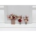  Wedding boutonnieres  in blush pink burgundy color scheme. Flower accessories. Pocket boutonniere. Square flowers. Rustic wedding. 5342