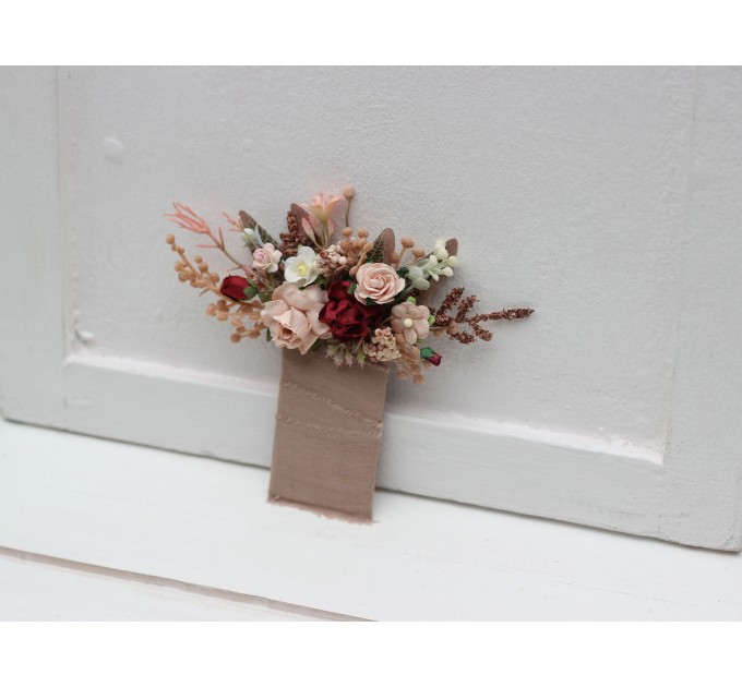  Wedding boutonnieres  in blush pink burgundy color scheme. Flower accessories. Pocket boutonniere. Square flowers. Rustic wedding. 5342