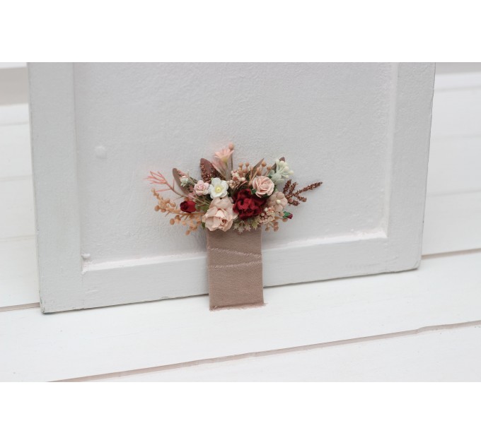  Wedding boutonnieres  in blush pink burgundy color scheme. Flower accessories. Pocket boutonniere. Square flowers. Rustic wedding. 5342