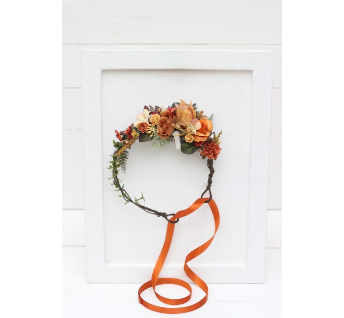 Orange rust flower crown. Hair wreath. Flower girl crown. Wedding flowers. 0057 EU UK