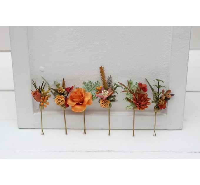  Set of  6 bobby pins in orange rust color scheme. Hair accessories. Flower accessories for wedding.  0057 EU UK