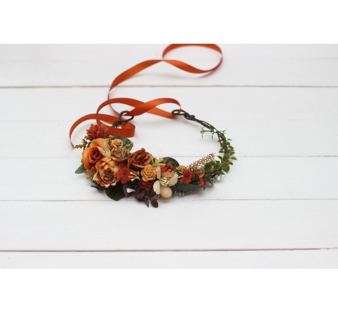 Orange rust flower crown. Hair wreath. Flower girl crown. Wedding flowers. 0057 EU UK