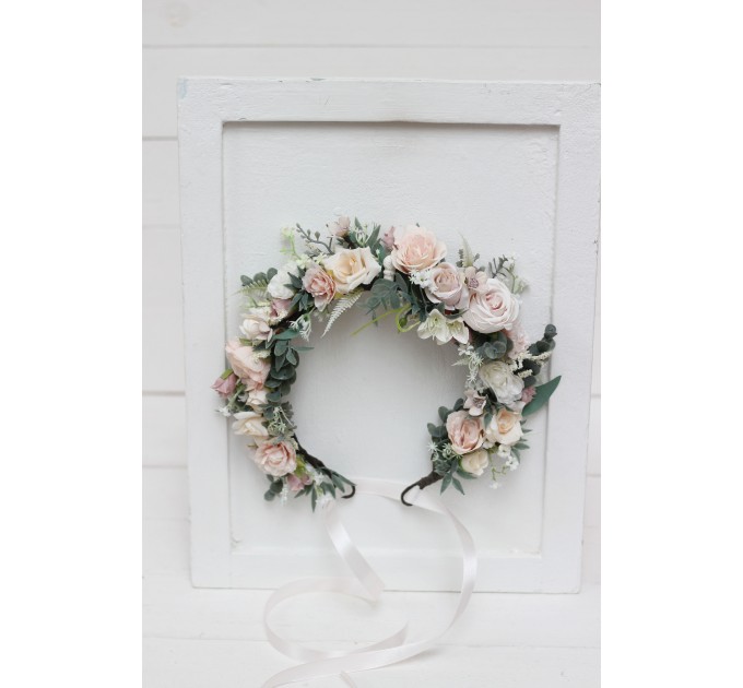 Beige white blush pink flower crown. Hair wreath. Flower girl crown. Wedding flowers. 0028 EU UK