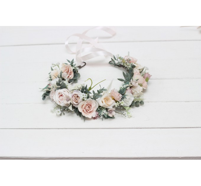 Beige white blush pink flower crown. Hair wreath. Flower girl crown. Wedding flowers. 0028 EU UK