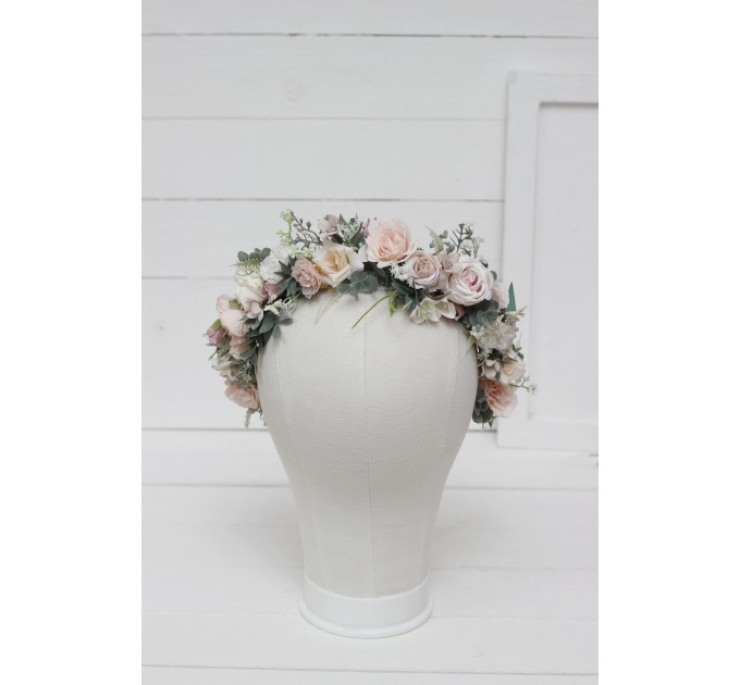 Beige white blush pink flower crown. Hair wreath. Flower girl crown. Wedding flowers. 0028 EU UK