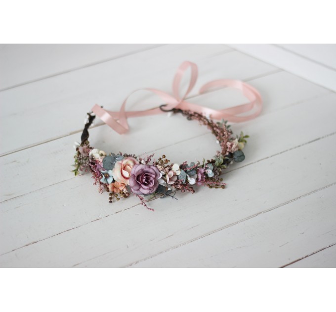 Dusty rose purple pink flower crown. Hair wreath in  pastel colors. Flower girl crown. Wedding flowers. 0004 EU UK