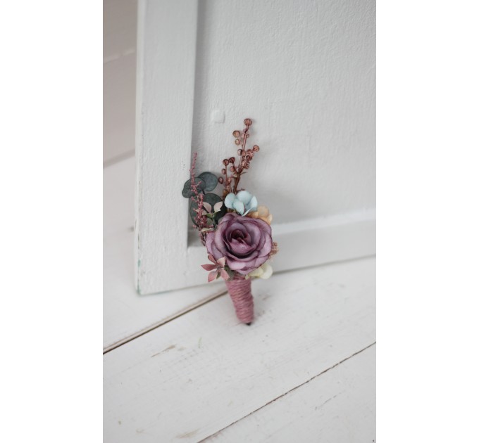  Wedding boutonnieres  in pastel color theme.Dusty rose purple pink flower accessories. 0004 EU UK