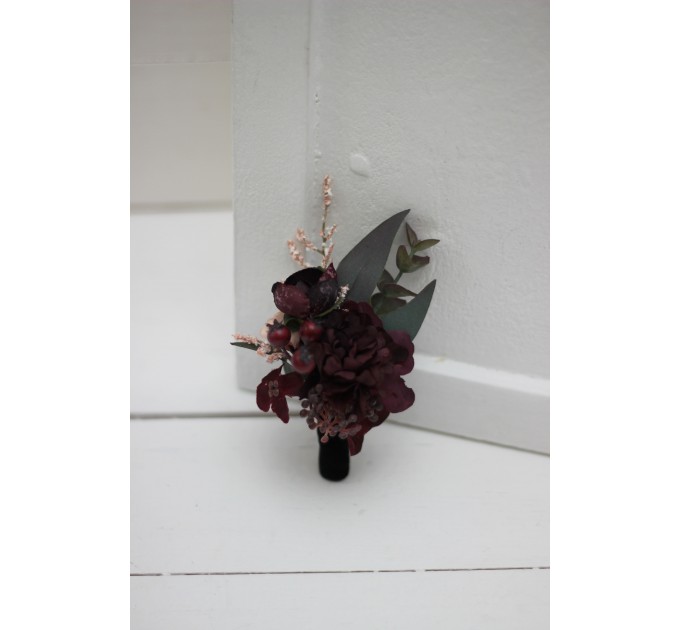  Wedding boutonniere   in purple burgundy beige black color scheme. Flower accessories. 0072 EU UK