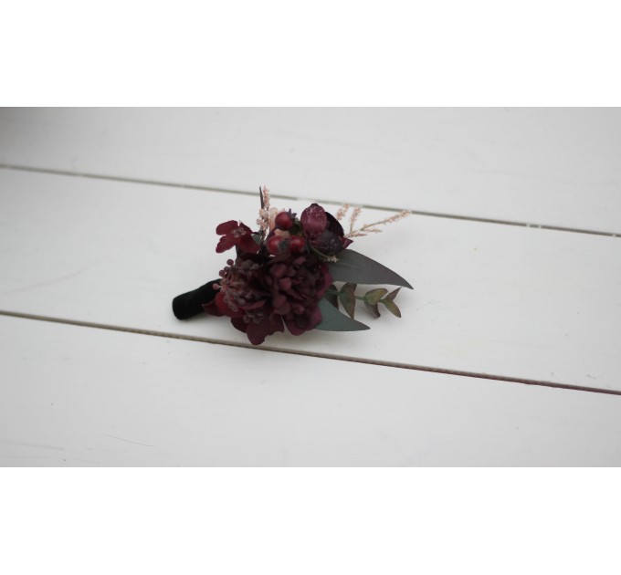  Wedding boutonniere   in purple burgundy beige black color scheme. Flower accessories. 0072 EU UK