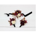  Wedding boutonnieres and wrist corsage  in burgundy brown cream color theme. Flower accessories. 0041 EU UK