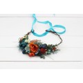 Teal rust ivory flower crown. Hair wreath. Flower girl crown. Wedding flowers. 0034 EU UK