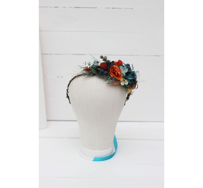 Teal rust ivory flower crown. Hair wreath. Flower girl crown. Wedding flowers. 0034 EU UK