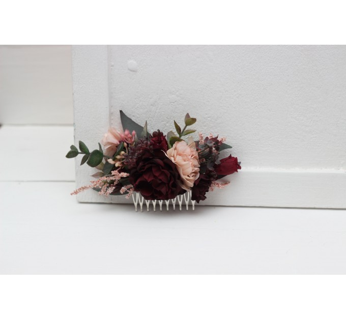 Flower comb in purple burgundy beige black color scheme. Wedding accessories for hair. Bridal flower comb. Bridesmaid floral comb. 0072 EU UK