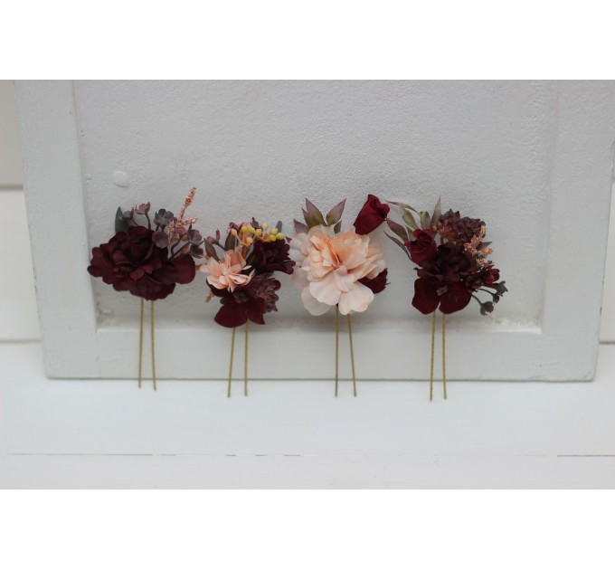  Set of 4 hair pins in  purple burgundy beige black  color scheme. Hair accessories. Flower accessories for wedding.  0072 EU UK