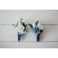  Wedding boutonnieres   in dusty blue navy blue white color scheme. Flower accessories. VERA EU UK