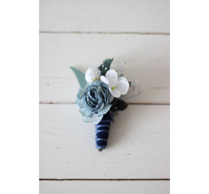  Wedding boutonnieres   in dusty blue navy blue white color scheme. Flower accessories. VERA EU UK