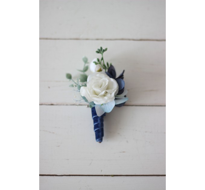  Wedding boutonnieres   in dusty blue navy blue white color scheme. Flower accessories. VERA EU UK