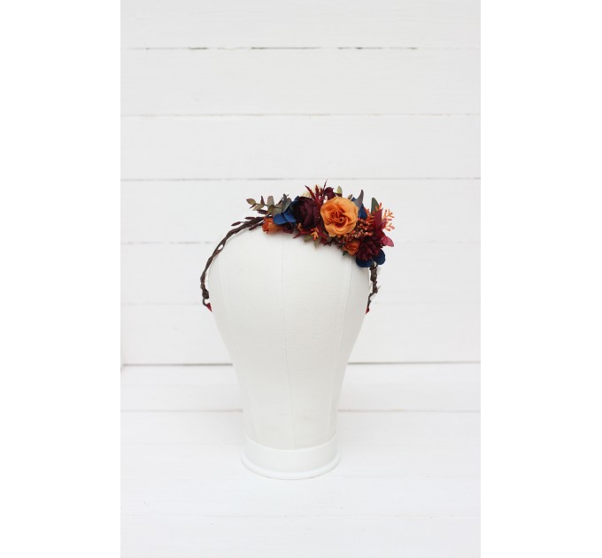 Rust orange burgundy blue flower crown. Hair wreath. Flower girl crown. Wedding flowers. 0043 EU UK