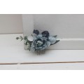 Flower comb in dusty blue navy blue white  color scheme. Wedding accessories for hair. Bridal flower comb. Bridesmaid floral comb. VERA EU UK