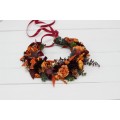 Rust burgundy cinnamon orange flower crown. Hair wreath. Flower girl crown. Wedding flowers. 0033 EU UK