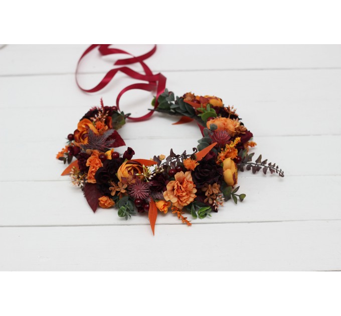 Rust burgundy cinnamon orange flower crown. Hair wreath. Flower girl crown. Wedding flowers. 0033 EU UK