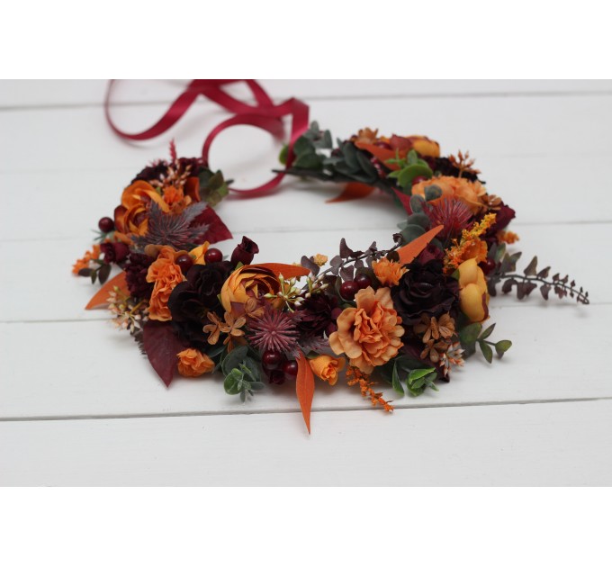 Rust burgundy cinnamon orange flower crown. Hair wreath. Flower girl crown. Wedding flowers. 0033 EU UK