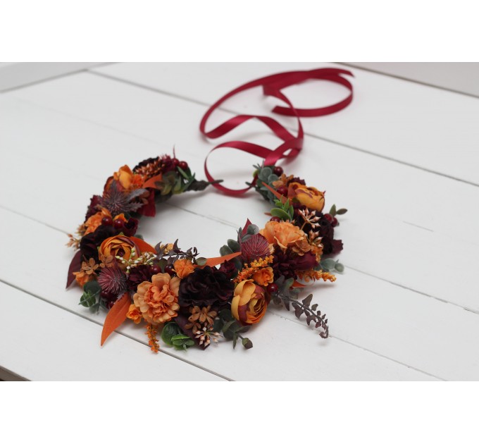 Rust burgundy cinnamon orange flower crown. Hair wreath. Flower girl crown. Wedding flowers. 0033 EU UK