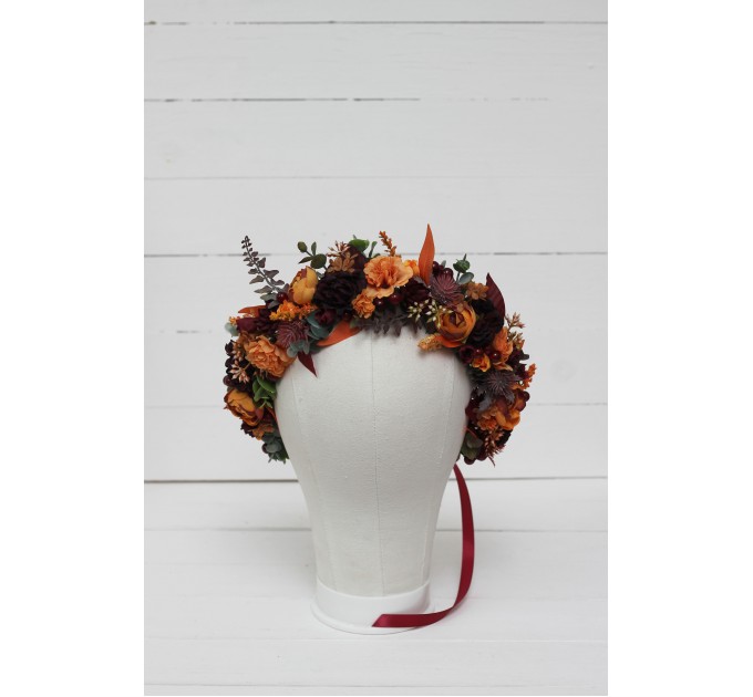 Rust burgundy cinnamon orange flower crown. Hair wreath. Flower girl crown. Wedding flowers. 0033 EU UK