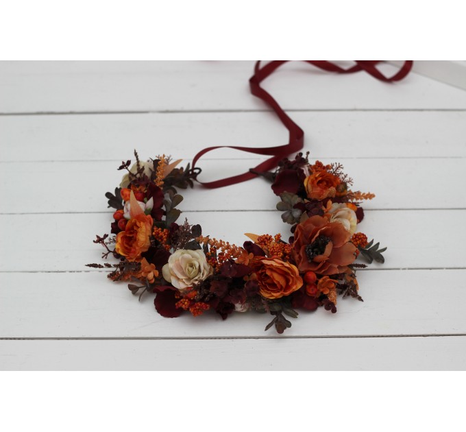 Cr-1 Burgundy rust ivory flower crown. Hair wreath. Flower girl crown. Wedding flowers. 0025 EU UK