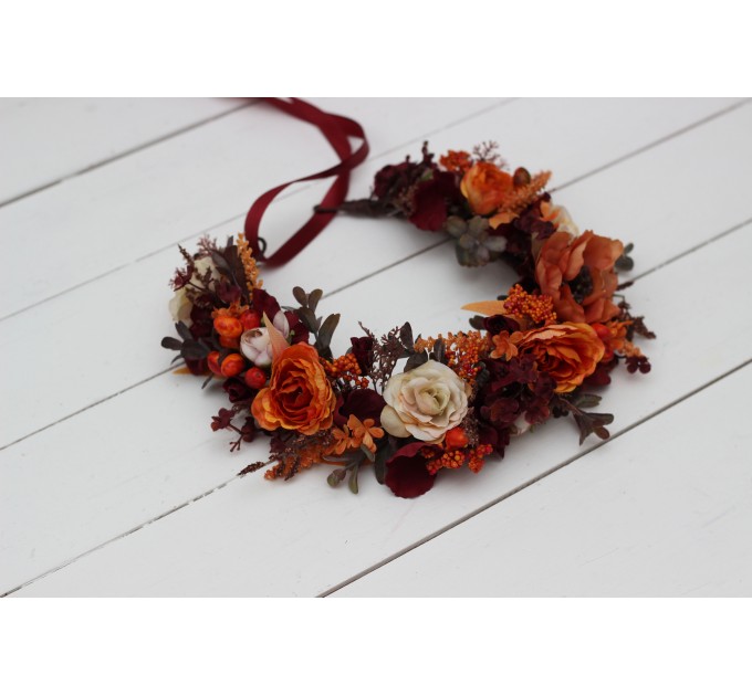 Cr-1 Burgundy rust ivory flower crown. Hair wreath. Flower girl crown. Wedding flowers. 0025 EU UK