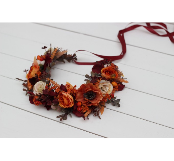 Cr-1 Burgundy rust ivory flower crown. Hair wreath. Flower girl crown. Wedding flowers. 0025 EU UK