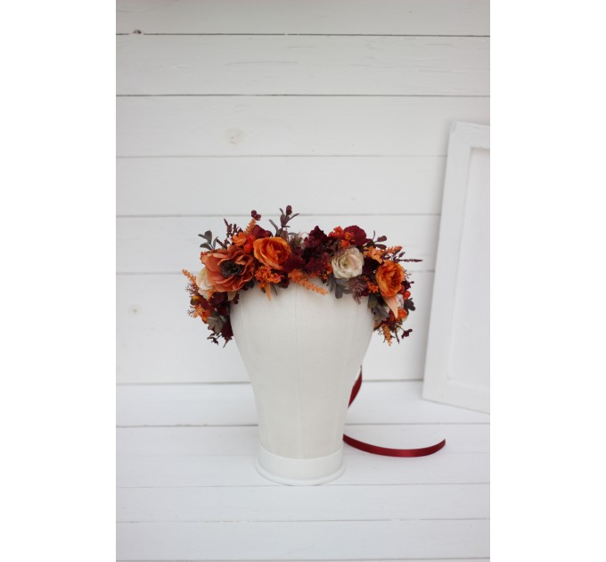 Cr-1 Burgundy rust ivory flower crown. Hair wreath. Flower girl crown. Wedding flowers. 0025 EU UK