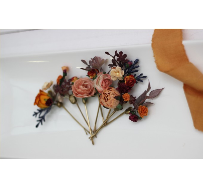  Set of  8 bobby pins in orange peach color scheme. Hair accessories. Bridesmaid hair pins. Flower accessories for wedding. 0014 EU UK