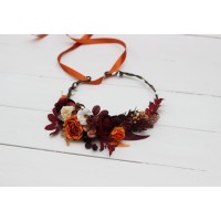 Rust burgundy white flower crown. Hair wreath. Flower girl crown. Wedding flowers. 5124 EU UK