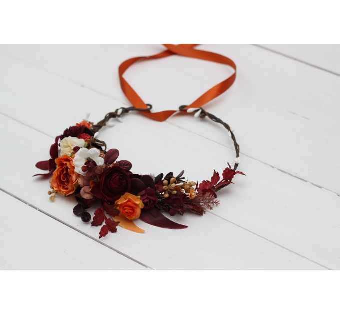 Rust burgundy white flower crown. Hair wreath. Flower girl crown. Wedding flowers. 5124 EU UK