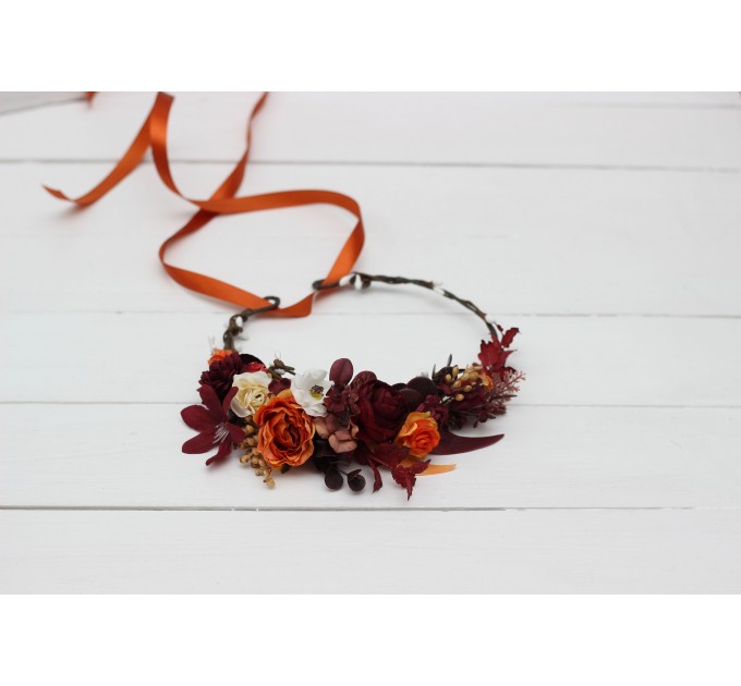 Rust burgundy white flower crown. Hair wreath. Flower girl crown. Wedding flowers. 5124 EU UK