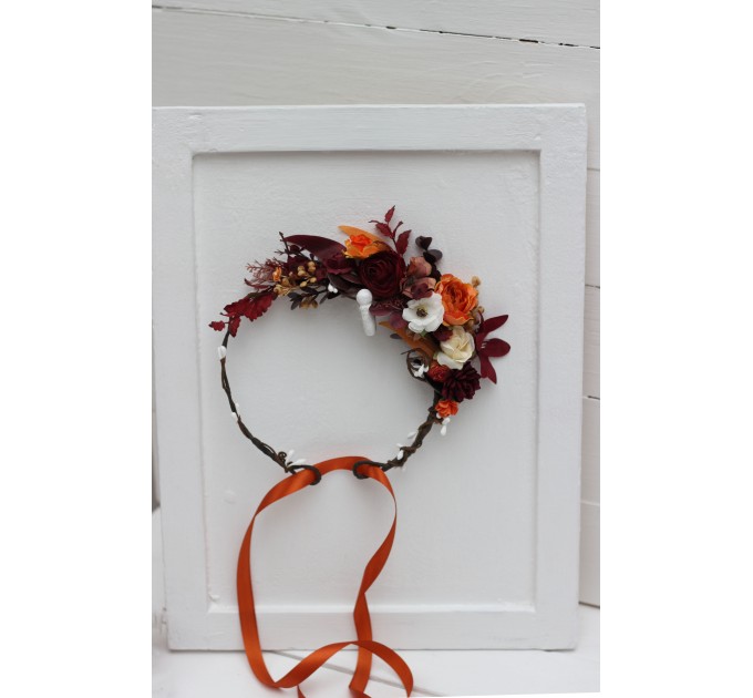 Rust burgundy white flower crown. Hair wreath. Flower girl crown. Wedding flowers. 5124 EU UK