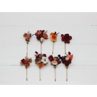  Set of 8 bobby pins in rust burgundy white color scheme. Hair accessories. Flower accessories for wedding.  0056 EU UK