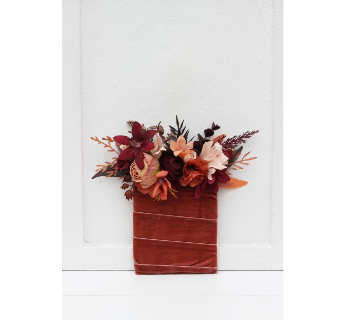 Pocket boutonniere in burgundy terracottacolor scheme. Flower accessories. 0061 EU  UK