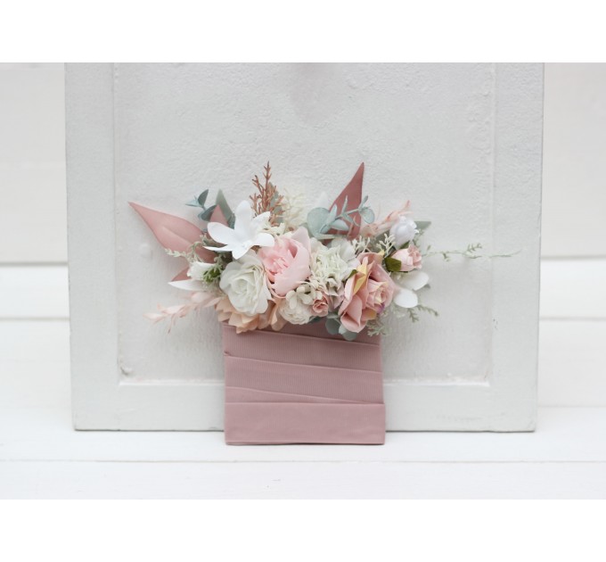 Pocket boutonniere in white blush pink color scheme. Flower accessories. 0063 EU UK