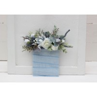 Pocket boutonniere in dusty blue white color scheme. Flower accessories. 0065 EU UK 