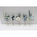  Set of  5 bobby pins in  dusty blue white  color scheme. Hair accessories. Flower accessories for wedding.  0055 EU UK