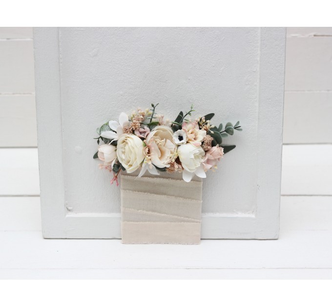 Pocket boutonniere in white cream blush pink color scheme. Flower accessories. 0058 EU UK