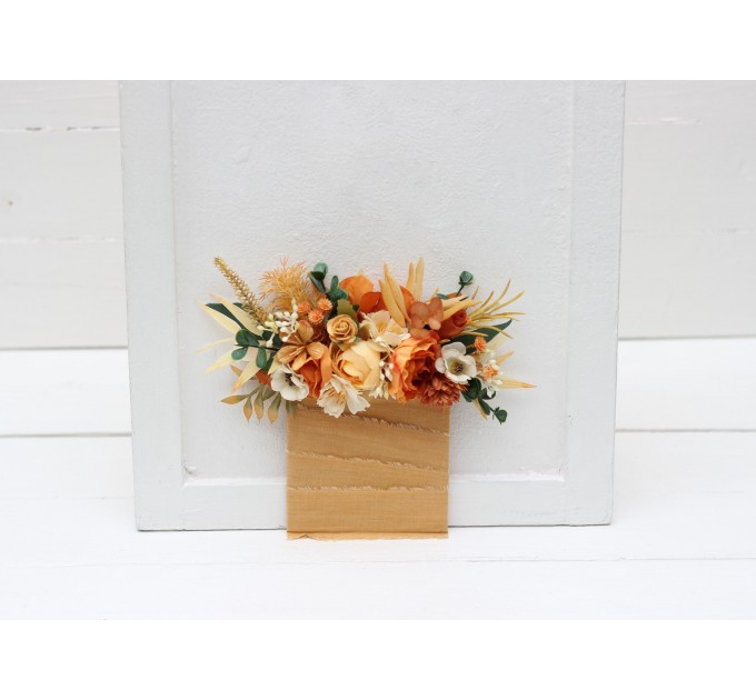 Pocket boutonniere in terracotta rust mustard ivory color scheme. Flower accessories. 0062 EU UK